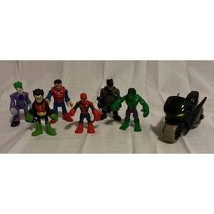 Mixed Lot Of 7 Marvel Action Figures And Batman Bike, Imaginext And Unbranded